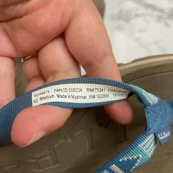 LL Bean Women 10 Flip Flop Sandals Blue Printed Open Toe Outdoor Thick Sole Shoe - Picture 6 of 6